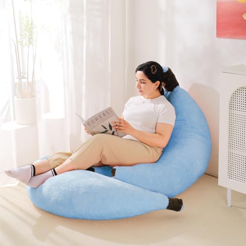 Banana Bean Bag Chair with Ottoman, Floor Sofa Bed with Footrest, Comfy Convertible Lounger for Teens & Adults, Plush Couch for Bedroom, Living Room or Dorm, M-SkyBlue
