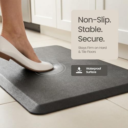 Anti Fatigue Kitchen Mats for Floor | Padded Kitchen Rugs | Non Slip, Cushioned Standing Desk Mat | Waterproof Floor Mat | 17.3" x 28" x 0.47" & 17.3" x 47.2" x 0.47", Black, 2-Pack | More Décor