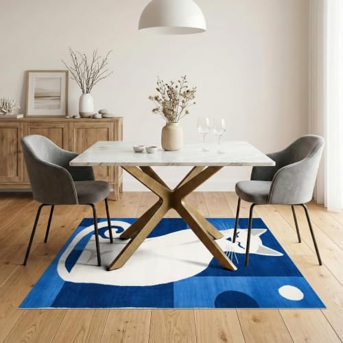 5'x7' Blue White Cat Sapphire Design Ultra-Soft Area Rug