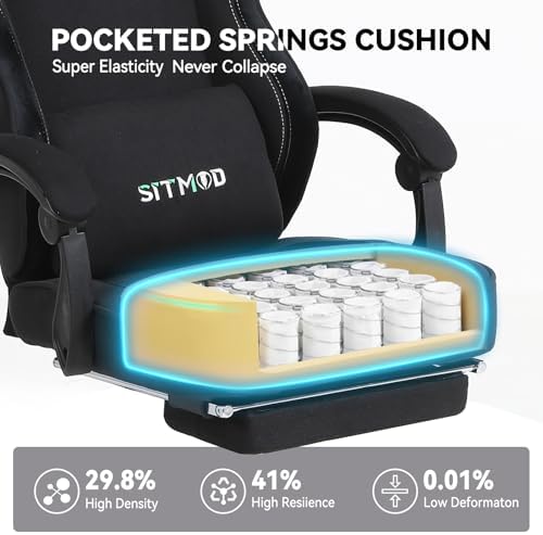 SITMOD Gaming Chair, Comfortable Video Game Chairs for Adults with Footrest High Back Headrest Lumbar Support Fabric Office Computer Desk Chair Reclining Ergonomic Big and Tall Silla Gamer