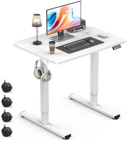 Small Electric Standing Desk, Gaming Desk, 31.5x24 Inch, White