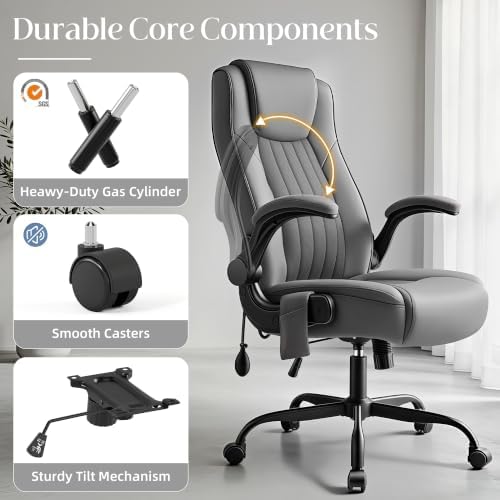 Office Chair, Ergonomic Executive Desk Chair Inflatable Lumbar Support High Back Computer Desk Chair Thick Cushion, Flip-Up Arms and Ergonomic Back Comfy Executive Office Chair for Home Office Gaming