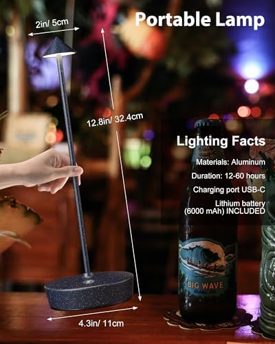 Cordless Table Lamps Rechargeable 6000mAh Battery Operated LED Desk Lamp