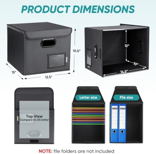 BALEINE File Organizer Box with Lid, Collapsible Hanging File Storage Box