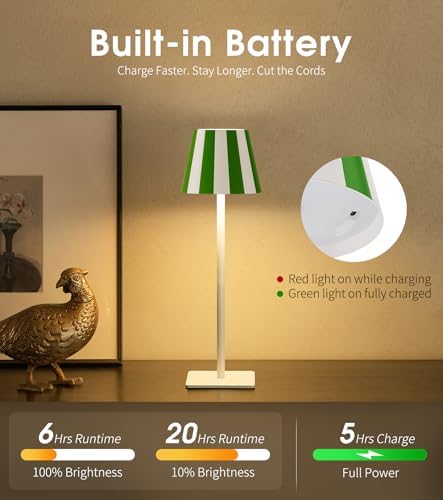 UME 3 Pack Cordless Table Lamp, Battery Operated Lamp - Portable Waterproof Rechargeable Table Lamp w/ 3 Color Temps & Stepless Dimming for Dinner, Desk, Cafe, Outdoor (Green)