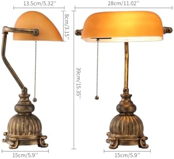 Retro Amber Glass Bankers Desk Lamp,LED Bulb Included
