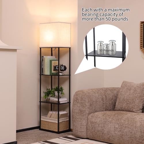 Gupuzm Floor Lamp with Shelves, Large Size Rectangle Standing Lamp with 3 Color Temperature Bulb, Corner Display Bookshelf Lamp for Living Room, Bedroom and Office (Black-9)