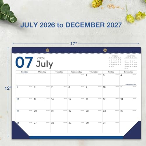 2026-2027 Desk Calendar - 18 Month Desk Calendar 2026-2027, Jul 2026 - Dec 2027, 17" x 12", Large Monthly Desktop Calendar with Daily Blocks, Thick Paper, Corner Protectors - (2 Stickers Included)