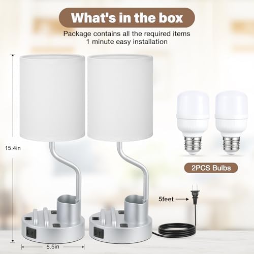 Fenmzee Bedside Lamps for Bedroom Set of 2 - Table Desk Lamp for Nightstand