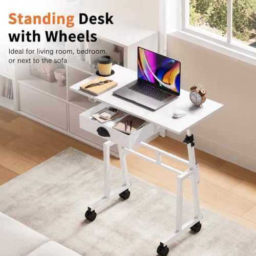 Honkazita Height Adjustable Standing Desk with Storage Drawer, White