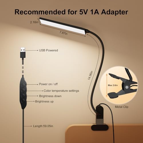 Vansuny Clip on LED Desk Lamp, Eye-Caring USB Reading Light for Home Office