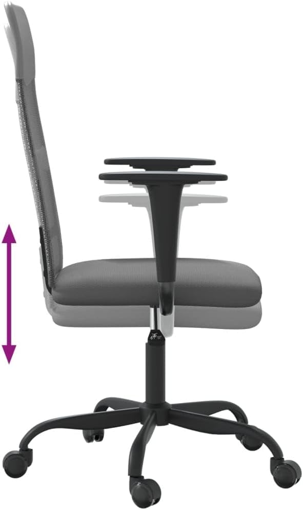 Grey Mesh Fabric Office Chair with Height Adjustment and 360-Degree Swivel, Breathable Back and Faux Leather Seat for Ergonomic Support and Workspace Mobility