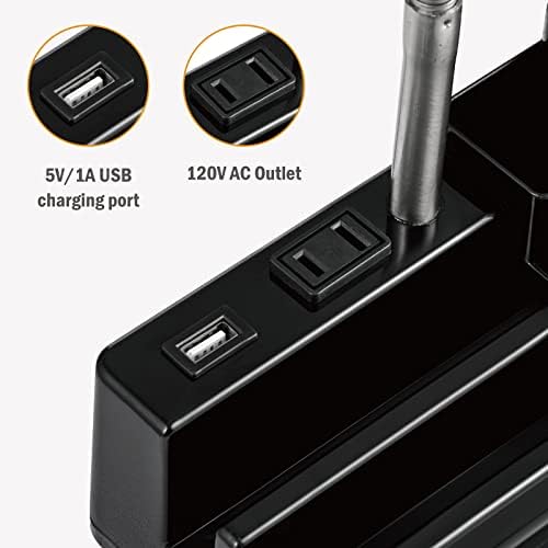 HonoDing E26 Desk Lamp with 1 USB Charging Port and 1 AC Outlet, Organizer Base, Adjustable Neck, On/Off Switch, Modern Table Lamp for Reading, Working, Studying(Black)