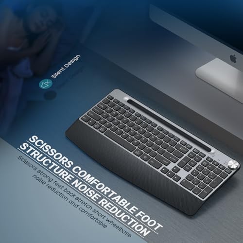 GAMCATZ Ergonomic Wireless Keyboard with Wrist Rest-Low-Profile,Phone/Tablet Holder,Quiet Design，Windows & Mac OS，Full Size Cordless USB Computer Keyboard for Desktop,Laptop, PC, Mac, Windows-Black