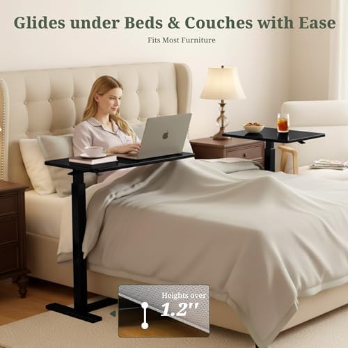 Mobile Standing Desk, Height Adjustable Laptop Desk with Hidden Casters