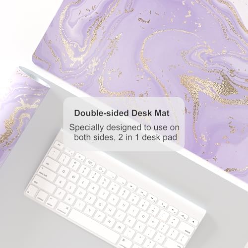 Faux Leather Large Mouse Pad, Office Desk Mat, 23.6"x13.8", Violet Marble