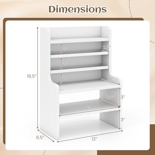 Tangkula 6-Tier Desktop File Organizer, Wooden Mail Letter Tray Organizer with 2 Removable Shelves for Papers, Folders & Office Supplies, Space-Saving Desktop File Holder for Small Spaces Home Office
