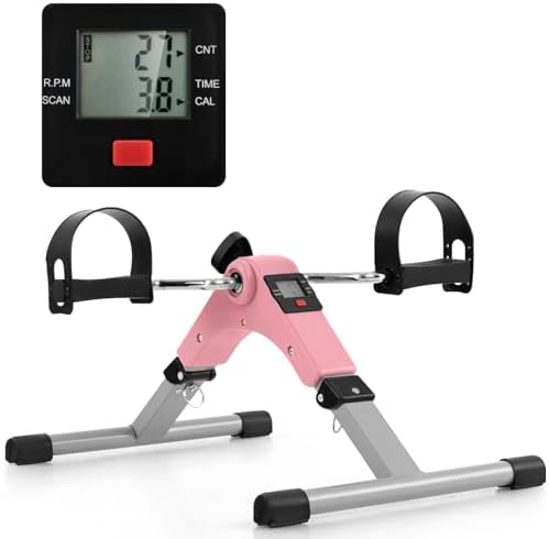 Goplus Mini Exercise Bike, Folding Under Desk Bike Pedal Exerciser with LCD Display, Adjustable Resistance, Portable Lightweight Foot Peddler Machine for Seniors Arms Legs Workout Office Home Fitness