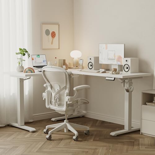 Agilestic L Shaped Electric Standing Desk Adjustable Height, 59 Inch, White
