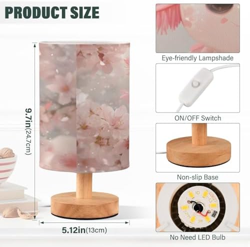 ALAZA Axolotl Cherry Blossom Flower Spring Decor Bedside Table Lamp with USB Port for Bedroom Nightstand Office Desk LED Bulb Included