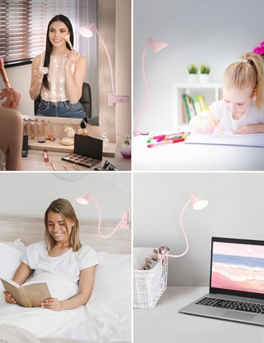 LiFMIRA Pink Small Desk Lamp Clip on LED Reading Light for Bed