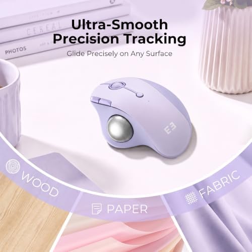 seenda Wireless Trackball Mouse, Ergonomic Bluetooth Mouse,Light Purple