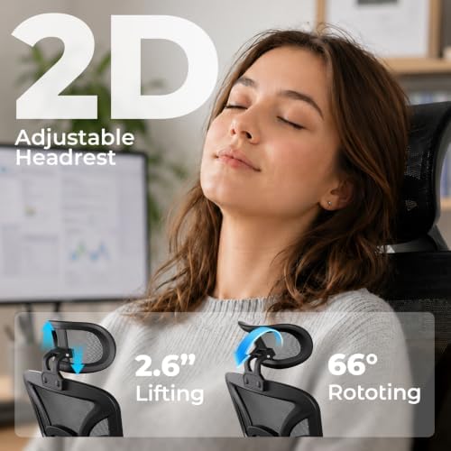 HLDIRECT Ergonomic Mesh Office Chair with Footrest, Lumbar Support(Black)