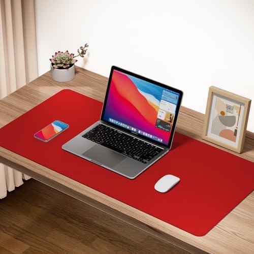 Boutilon Leather Desk Pad Protector,Non-Slip Mouse Pad,Laptop Desk Pad,Office Mouse Mat,Waterproof Leather Desk Blotter,Desk Writing Pad for Office and Home (XXL-Red,47.2"x 17")