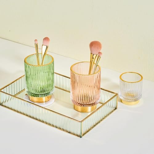 Makeup Brush Holder Organizer,Toothbrush Holders,Desk Pen Pencil Holder,Multifunctional Vintage Glass Brush Cup（L/Green/A3-6-US）