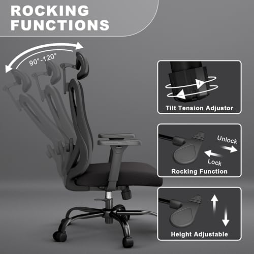 Mesh Office Chair with Headrest, Lumbar Support, 3D Arms, Wide Seat