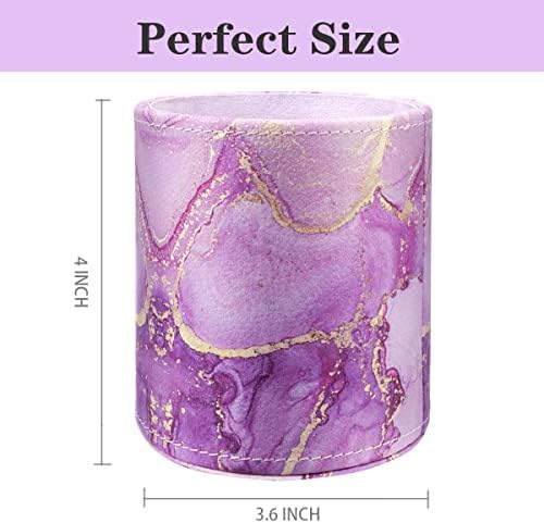 Large Capacity Colored Pen Holder for Desk, Leather Pencil Holder Pen Cup Marker Holder Makeup Brush Holders, Desk Accessories & Workspace Organizers for Home, Office, Purple Marble