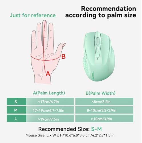 TECKNET Wireless Mouse, BT 5.0/2.4G, Rechargeable 6-DPI Silent, Green
