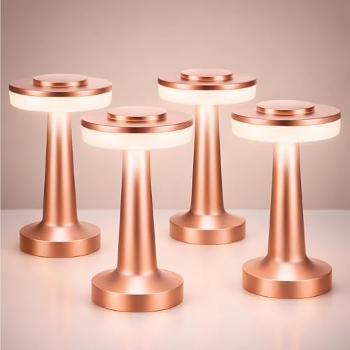 Riakrum 4 Pcs LED Cordless Table Lamp Bulk Rechargeable,Rose Gold