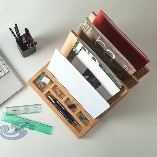 Bamboo Wood Desk Organizer: 3-Tier File Holder, Mail Organizer, Non-Slip Design, Effortless Assembly, Perfect for Desk System