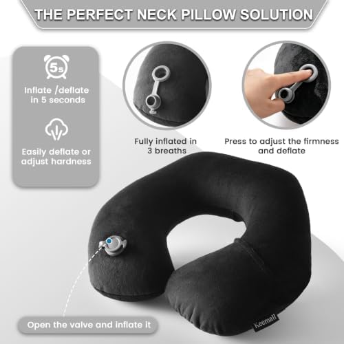 Keemall Inflatable Travel Neck & Shoulder Pillow for Airplanes & Long Trips