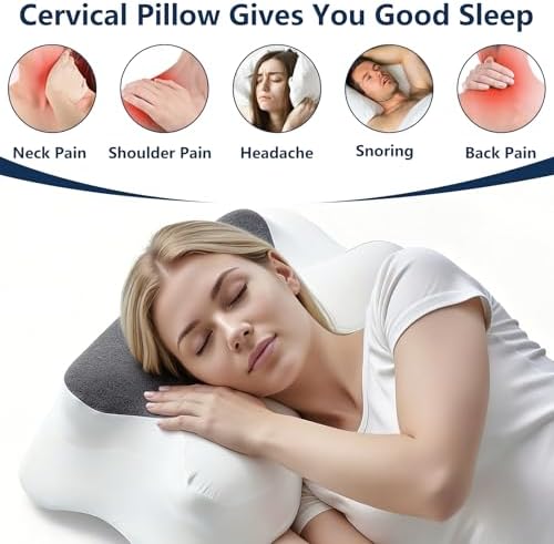 Cervical Neck Pillow for Pain Relief Memory Foam Pillow with Cooling Removable Cover Side/Back/Stomach Sleeper Pillow for Adults Ergonomic Contour Design Support Neck & Shoulder 24.8in*15.7*3.9/4.7in