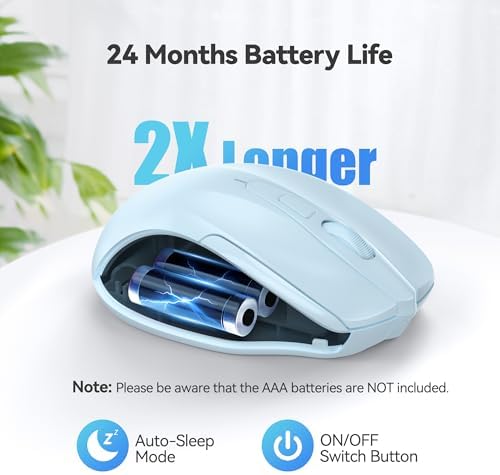 TECKNET Wireless Mouse, 2.4G Ergonomic Computer Mouse, 2600 DPI, Lightblue