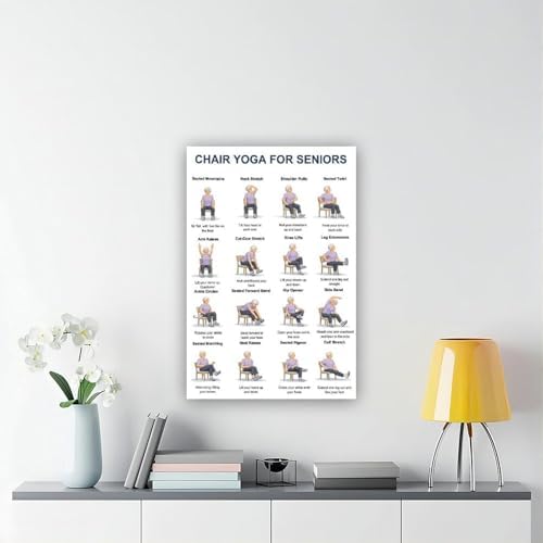 Chair Yoga for Seniors 16 Gentle Seated Poses Chair Workout Routine Canvas Poster Wall Art for Living Room Bedroom Decor Unframe 24x36inch