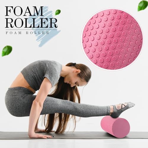 Seenelling 6 Pcs Muscle Foam Roller Set Massage Ball Stick Strap, Pink