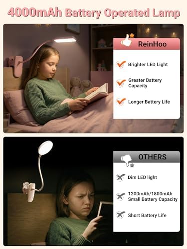 Pink Desk Lamp for Dorm Lamp, 9 Brightness+5 Color Clip on Light, Cute Lamp