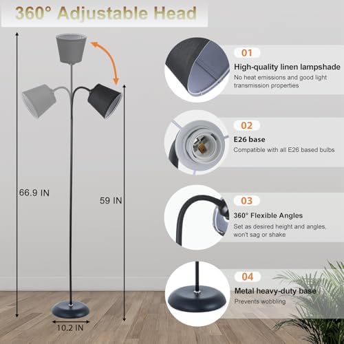 Floor Reading Lamp, Adjustable Height Bendable Short Standing Corner Lamps