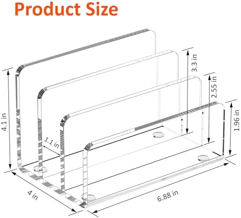 FUCDTEFC Mail Organizer Countertop, 3 Section Clear Acrylic Small File Holders Letter Organizer for Desk, Modern Filing Accessories for Document, Office, Home, School