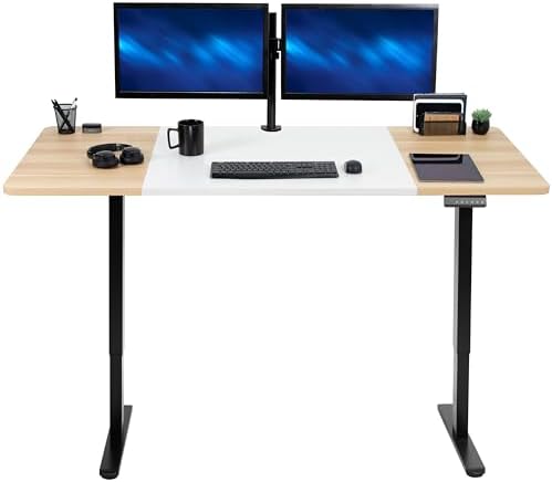 VIVO White/Light Wood 71 x 30 in Standing Desk, DESK-KIT-E2B7WC