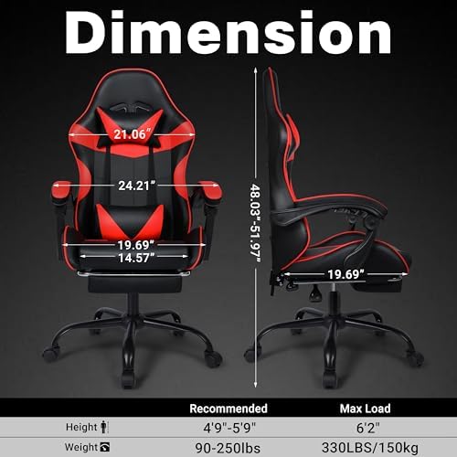 Gaming Chair with Footrest and Lumbar Support, Height Adjustable Chair with 360°Office Desk Chair,Heavy Duty 330lbs Computer Chair for Adults