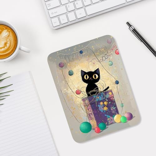 Small Mouse Pad, Mini Mouse Pad 6 x 8 Inch, Thick Rubber Waterproof Mouse Mat, Cute Mousepad for Women Men Wireless Mouse Laptops Home Office, Cat on Box