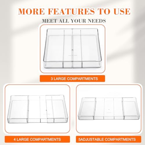 Briwooody 1 Pcs Expandable Drawer Organizer, Clear, 5 Compartments