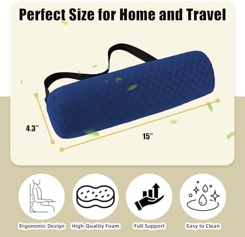 Coeyese Lumbar Roll Pillow for Lower Back Support, Dark Blue, 15*4.3''