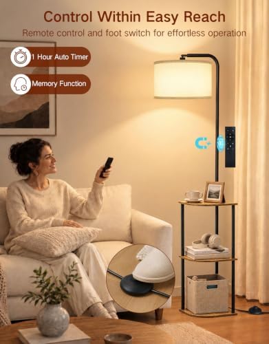 Corner Floor Lamp with Table, Standing Lamp with Side Table