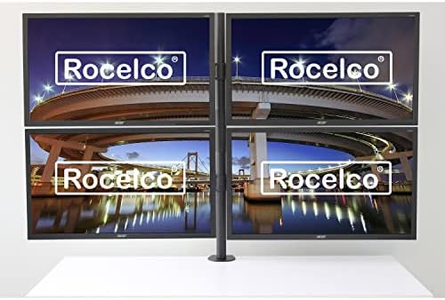 Rocelco Premium Quad Monitor Desk Mount - Standard Pattern Fits Four 13" - 27" LED LCD Flat Computer Screen - Double Articulated Full Motion Adjustable Arms - Grommet and C Clamp - Black (R DM4)