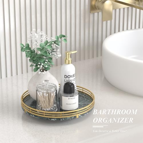 AMH 10-Inch Green Marble Lazy Susan with Gold Frame